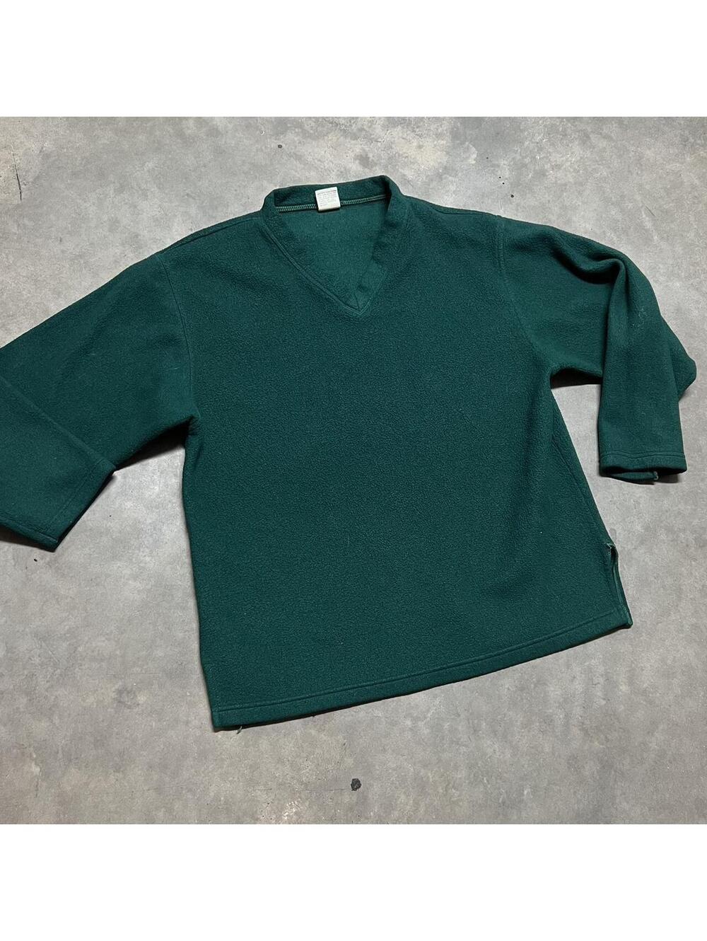 Vtg 90s Cheetah Forest Green Fleece V-Neck Sweater M